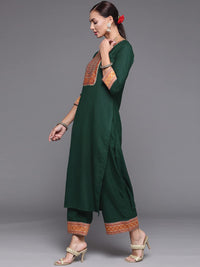INDO ERA Women's Solid Cotton Blend Straight Kurta Palazzo With Dupatta Set