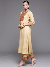 INDO ERA Women's Solid Cotton Blend Straight Kurta Palazzo With Dupatta Set