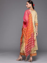 INDO ERA Women's Solid Cotton Blend Straight Kurta Palazzo With Dupatta Set