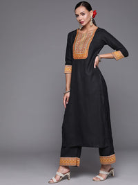 INDO ERA Women's Solid Cotton Blend Straight Kurta Palazzo With Dupatta Set