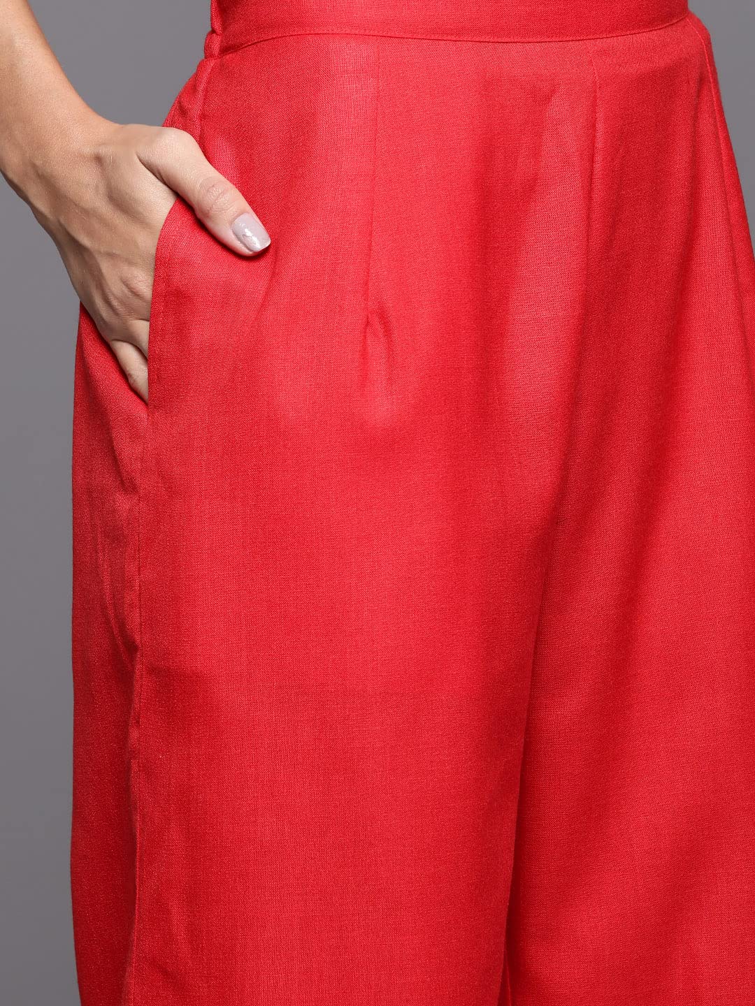 INDO ERA Women's Solid Cotton Blend Straight Kurta Palazzo With Dupatta Set