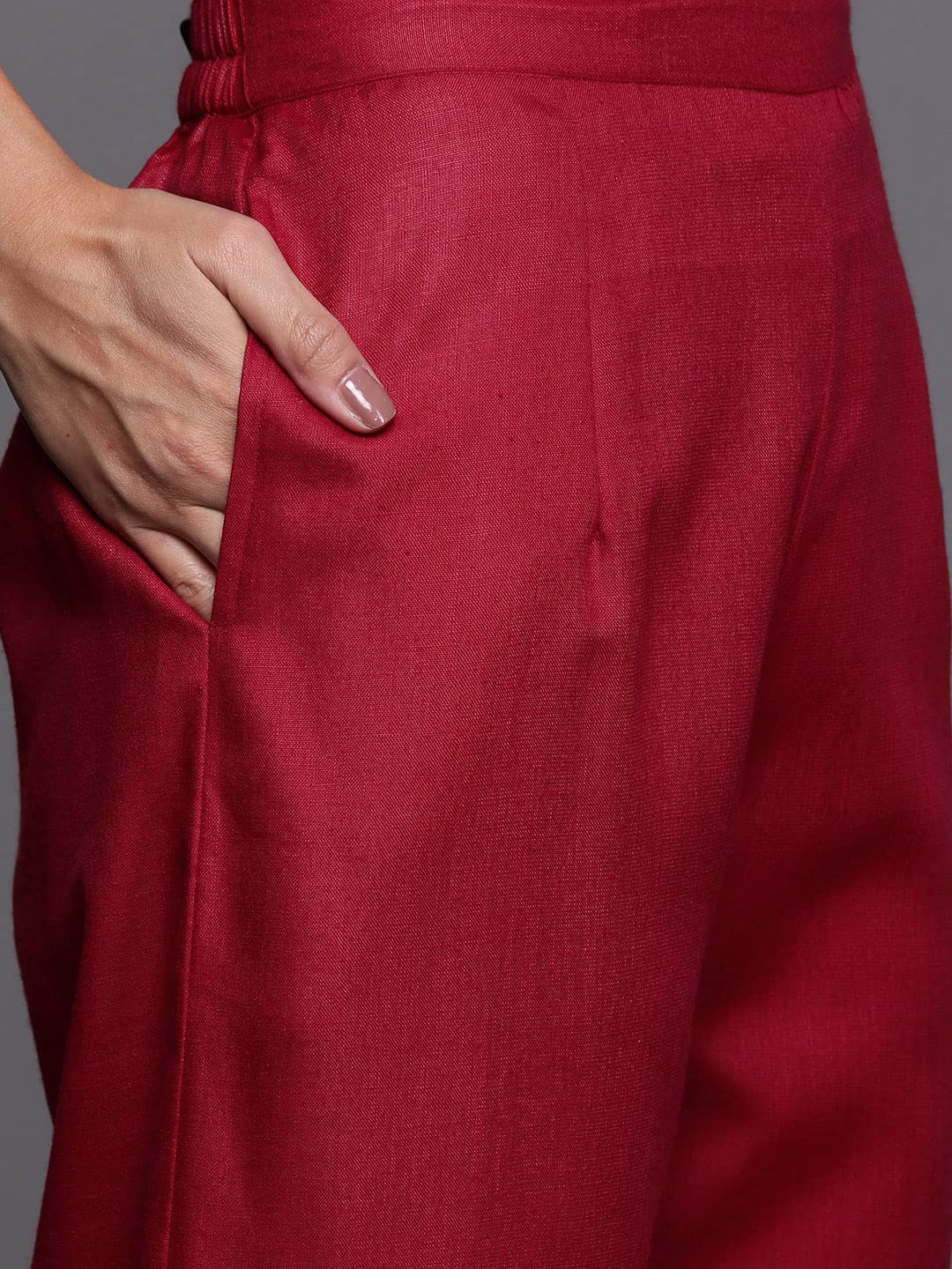 INDO ERA Women's Solid Cotton Blend Straight Kurta Palazzo With Dupatta Set