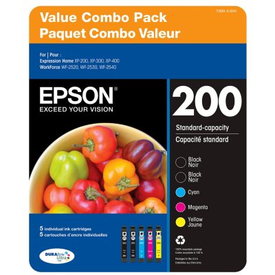 Epson T200 Series Ink Cartridge, Black/Cyan/Magenta/Yellow 5 Ct.