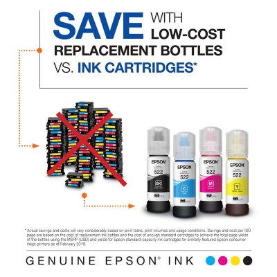 Epson T522 Black and Color Ink Bottles, Club Pack