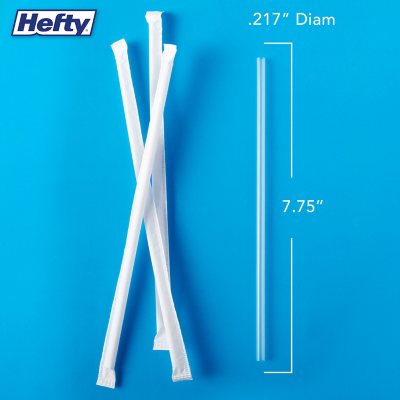 Hefty Jumbo Translucent Wrapped Plastic Straws, 7.75", 3, 000 Ct.