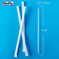 Hefty Jumbo Translucent Wrapped Plastic Straws, 7.75