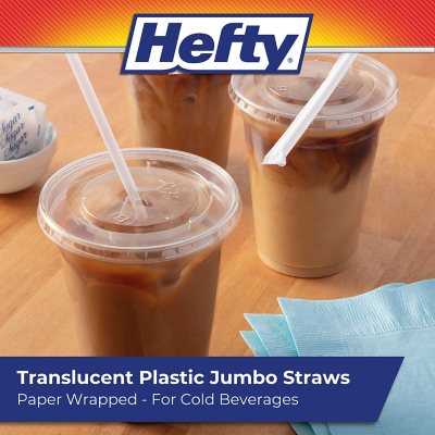 Hefty Jumbo Translucent Wrapped Plastic Straws, 7.75", 3, 000 Ct.