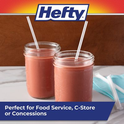 Hefty Jumbo Translucent Wrapped Plastic Straws, 7.75", 3, 000 Ct.