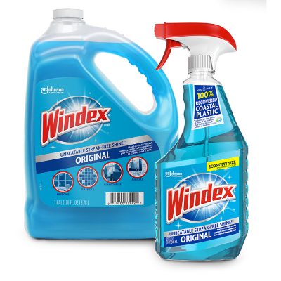 Windex Original Glass Cleaner, 1 Spray Bottle + 128 Fl. Oz. Refill