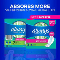 Always Ultra Thin Long Super Pads with Wings, Size 2, 92 Ct.