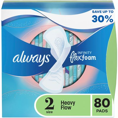 Always Infinity Flexfoam Heavy Flow Pads with Flexi-Wings, Unscented, Size 2, 80 Ct.