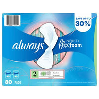 Always Infinity Flexfoam Heavy Flow Pads with Flexi-Wings, Unscented, Size 2, 80 Ct.