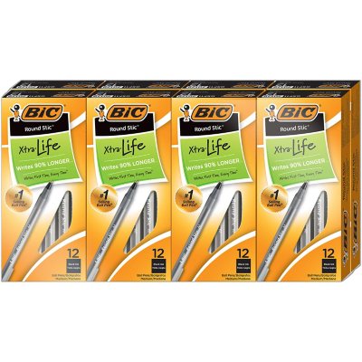 BIC round Stic Xtra Life, Medium Point, 96 Ct., Black
