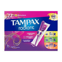 Tampax Radiant Tampons Trio Pack, Unscented, 77 Ct.