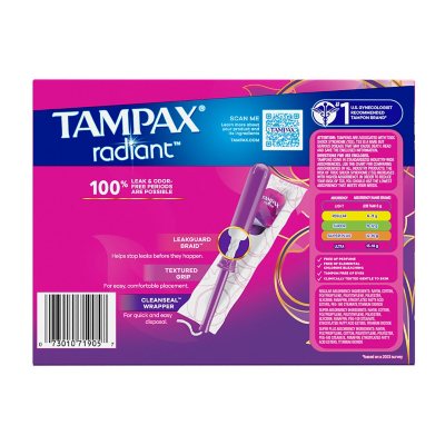 Tampax Radiant Tampons Trio Pack, Unscented, 77 Ct.