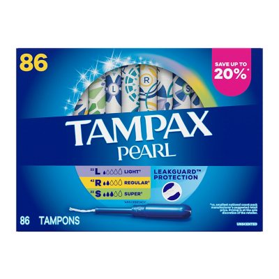 Tampax Pearl Tampons Trio Pack, Unscented, 86 Ct.