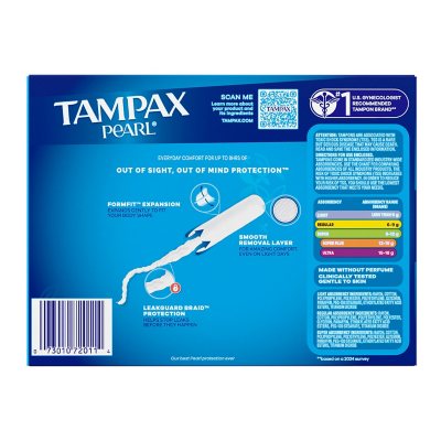 Tampax Pearl Tampons Trio Pack, Unscented, 86 Ct.