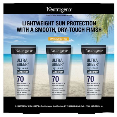 Neutrogena Ultra Sheer Dry-Touch Sunscreen Lotion, SPF 70, 9 Oz., 3 Pk.
