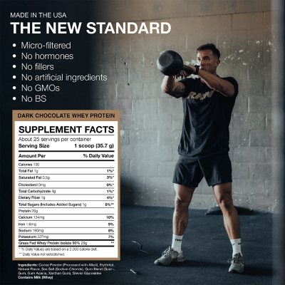 RAW 25G Grass Fed Whey Isolate Protein Powder, Dark Chocolate, 1.97 Lbs.