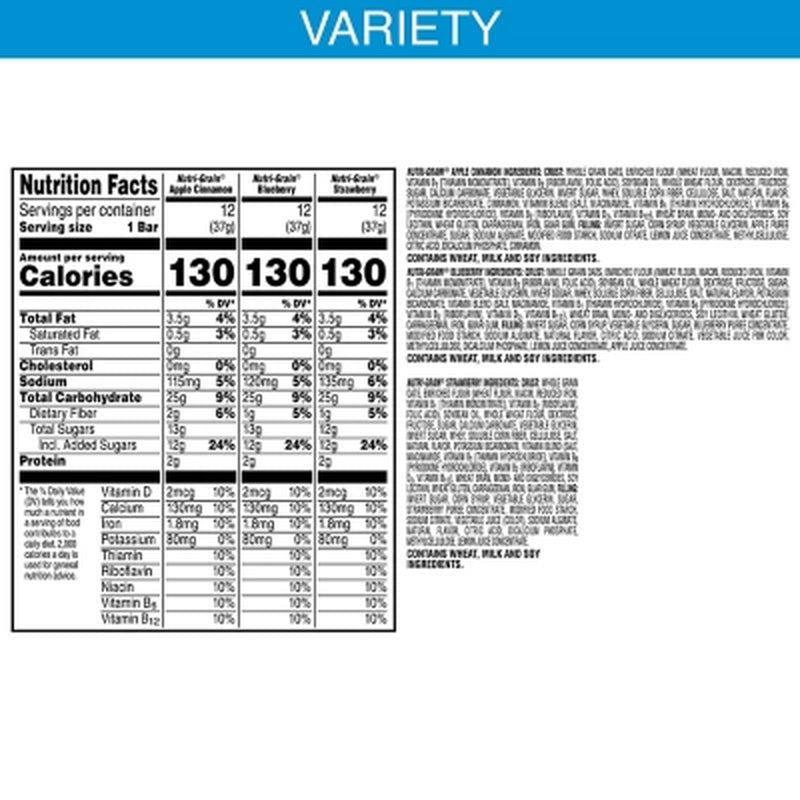 Nutri-Grain Bars Variety Pack, 1.3 Oz., 36 Pk.