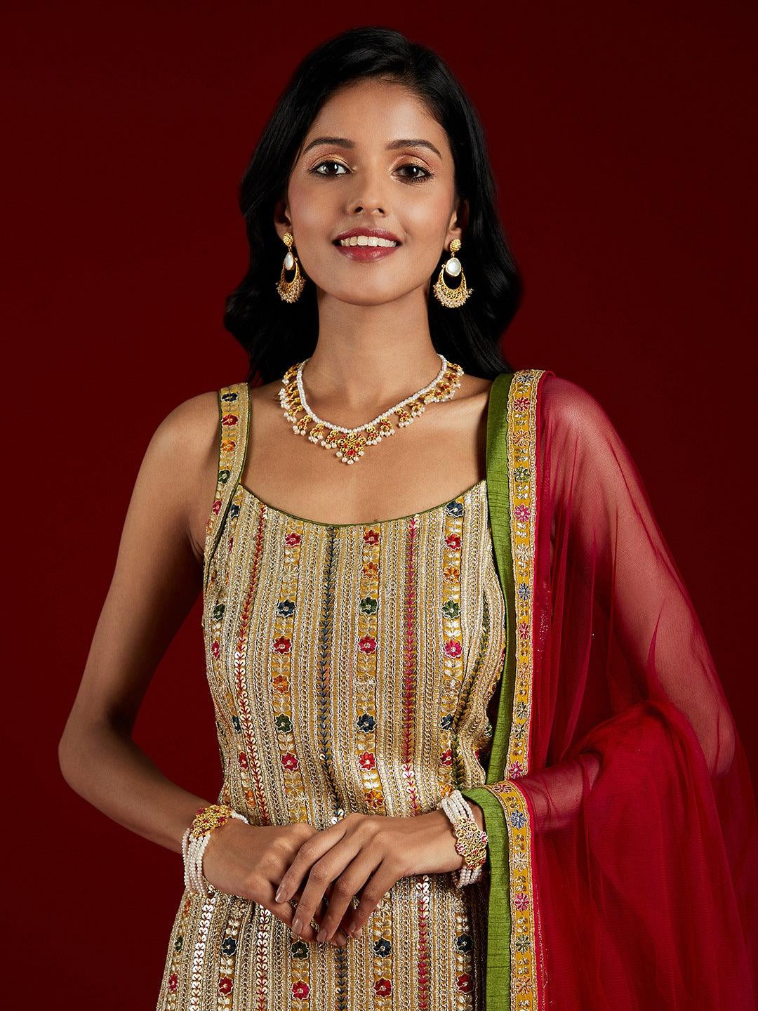 Libas Art Multicoloured Embroidered Georgette Straight Suit with Dupatta