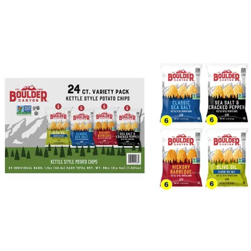 Boulder Canyon Kettle Cooked Variety Pack Potato Chips, 1.5 Oz., 24 Pk.