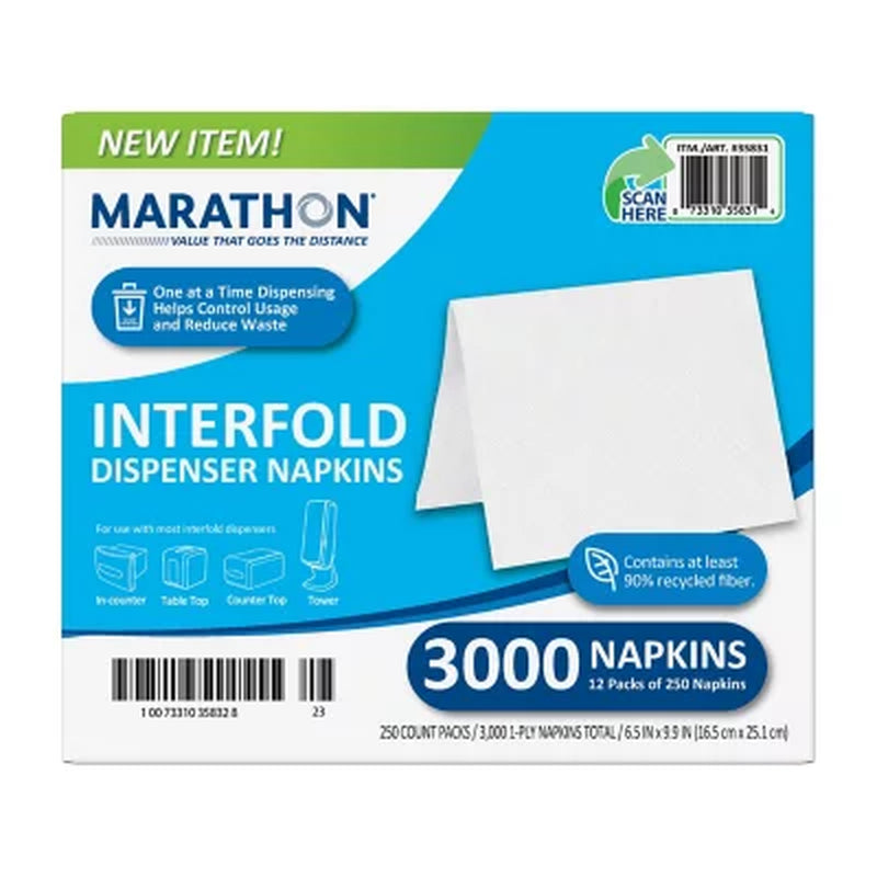 Marathon Interfold 1-Ply White Dispenser Napkins 12 Pks., 250 Napkins/Pk.
