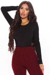 Fashion Nova Krystal Crew Neck Long Sleeve Bodysuit - Black