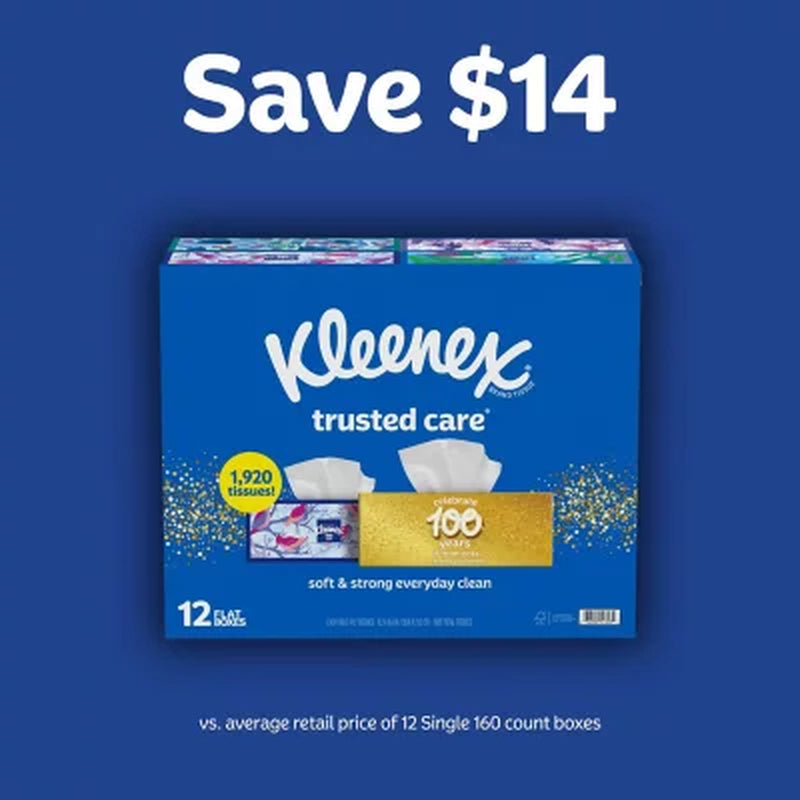 Kleenex Trusted Care 2-Ply Facial Tissues 12 Boxes, 160 Tissues/Box