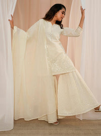 Off White Embroidered Cotton Straight Suit with Dupatta