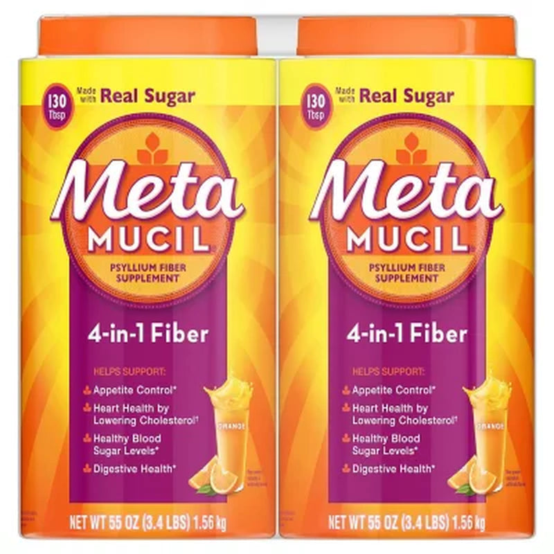 Metamucil Psyllium 4In1 Fiber Supplement Powder, Orange, 55 Oz., 2 Pk.