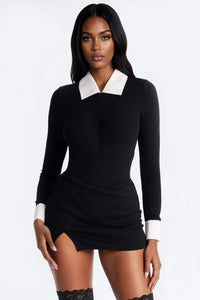 Fashion Nova Ultimatum Collared Long Sleeve Bodysuit - Black/combo