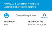 HP 910XL, High Yield Black Original Ink Cartridge, 2 Pack