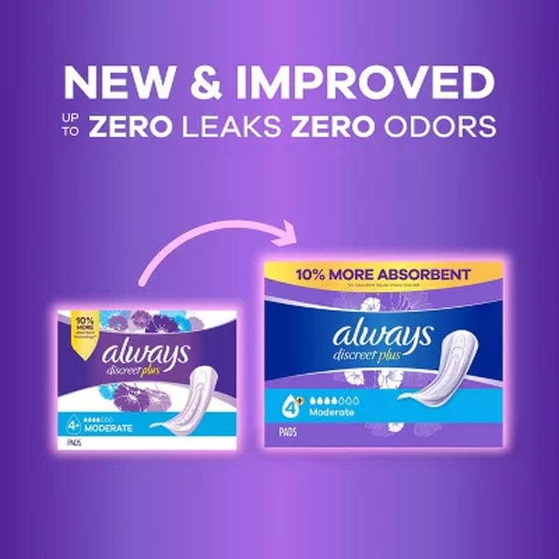 Always Discreet plus Incontinence Pads for Women, Moderate, 153 Ct.