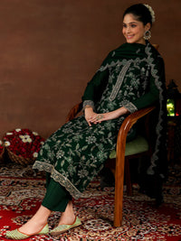 Green Embroidered Silk Blend Straight Suit with Dupatta