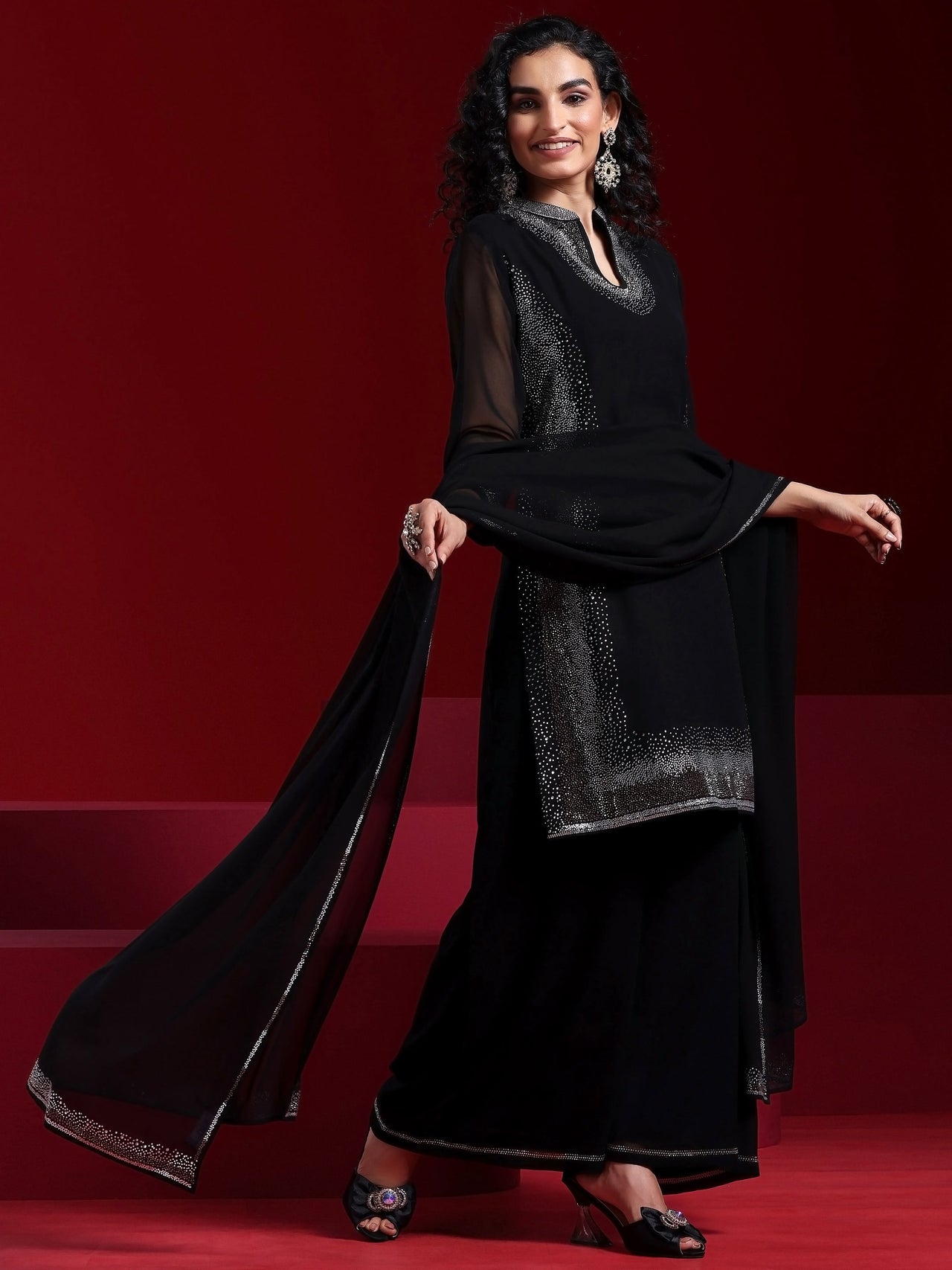 Libas Art Black Yoke Design Georgette Straight Suit with Dupatta