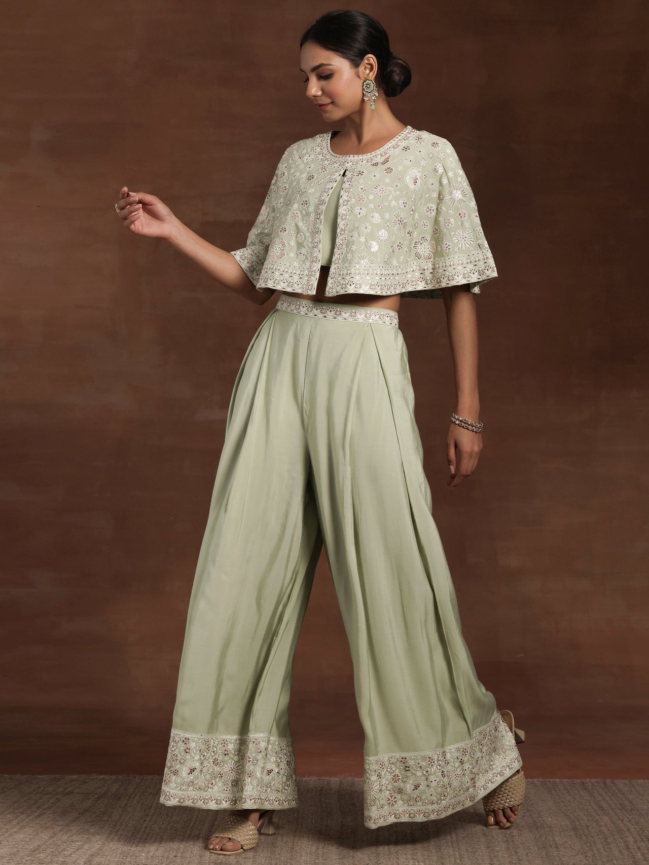 Libas Art Green Solid Silk Blend 3 Piece Co-Ords