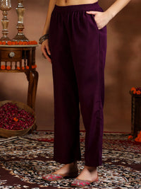 Wine Embroidered Silk Blend Straight Suit with Dupatta