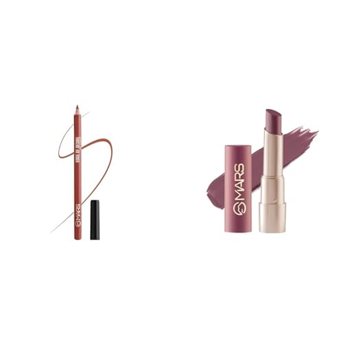 MARS Matte Lip Liner | One Swipe Smooth Application | Long Lasting Lip Pencil (1.4gm) (15-MUDDY BRICK) Creamy Matte Long Lasting Lipstick for Women (3.2 gm) (17-Sultry Samba)