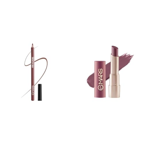 MARS Matte Lip Liner | One Swipe Smooth Application | Long Lasting Lip Pencil (1.4gm) (11-SPICED CRANBERRY) Creamy Matte Long Lasting Lipstick for Women (3.2 gm) (17-Sultry Samba)