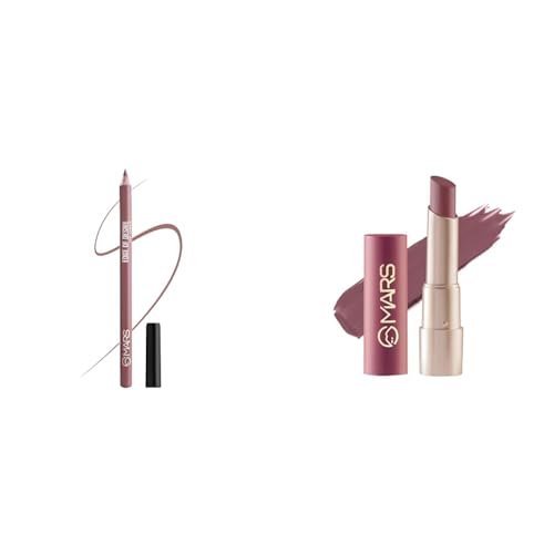 MARS Matte Lip Liner | One Swipe Smooth Application | Long Lasting Lip Pencil (1.4gm) (16-PEACHY GLOW) Creamy Matte Long Lasting Lipstick for Women (3.2 gm) (20-Grapeful Ghoomar)
