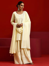 Libas Art Yellow Embroidered Georgette Straight Suit with Dupatta