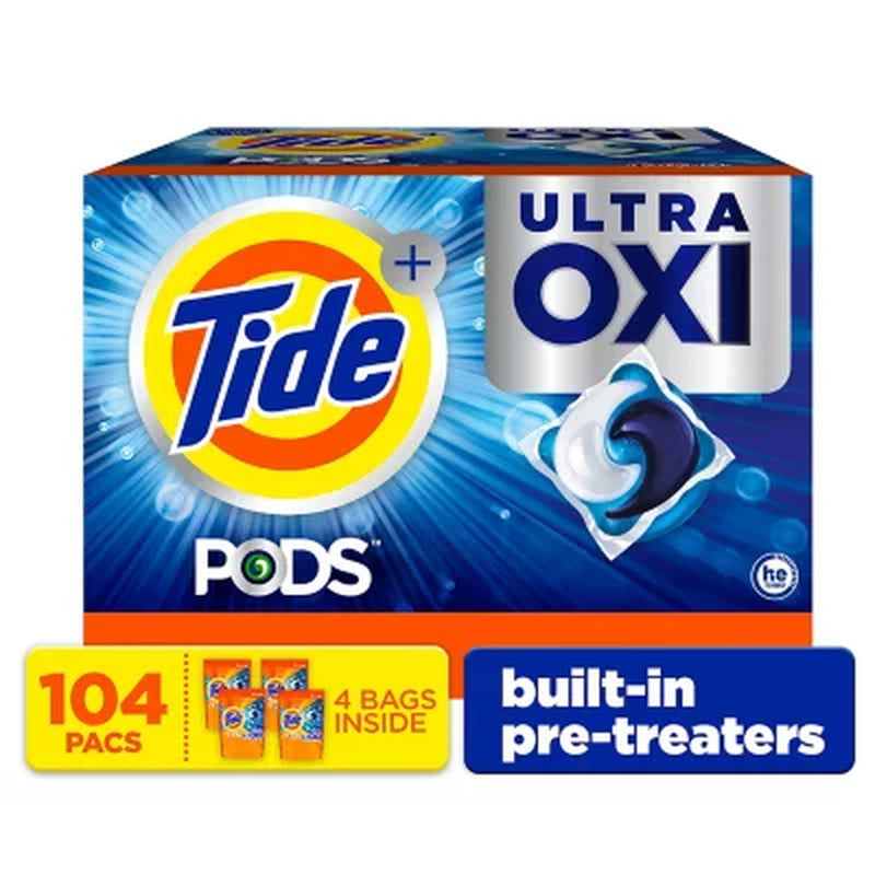 Tide PODS Laundry Detergent Pacs, 4-In-1 Ultra Oxi, 104 Ct.