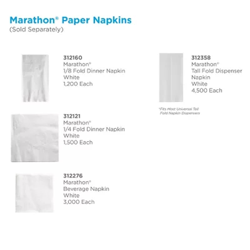 Marathon 1/8 Fold 2-Ply White Dinner Napkin, 12 Pks., 100 Napkins/Pk.