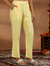 Yellow Printed Silk Blend Straight Suit with Dupatta