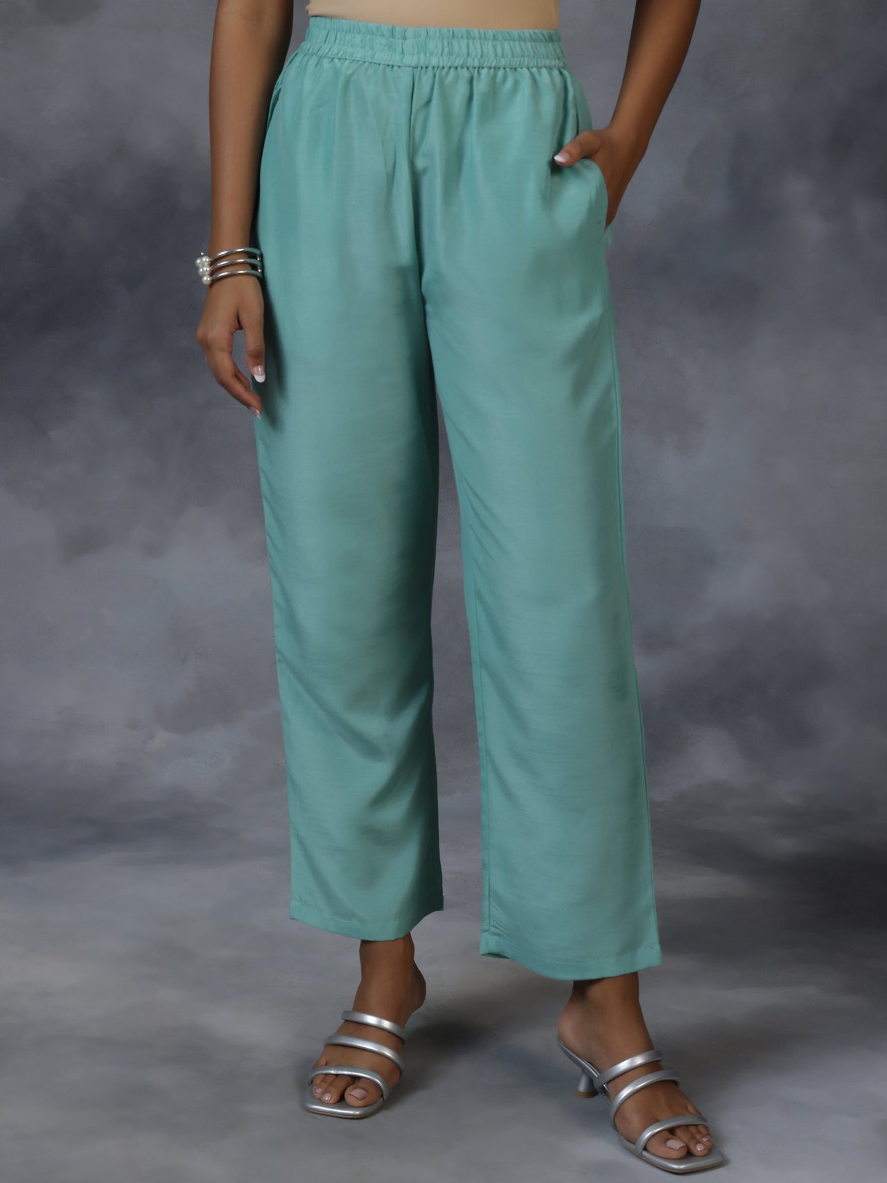 Green Woven Design Silk Blend Straight Suit with Dupatta