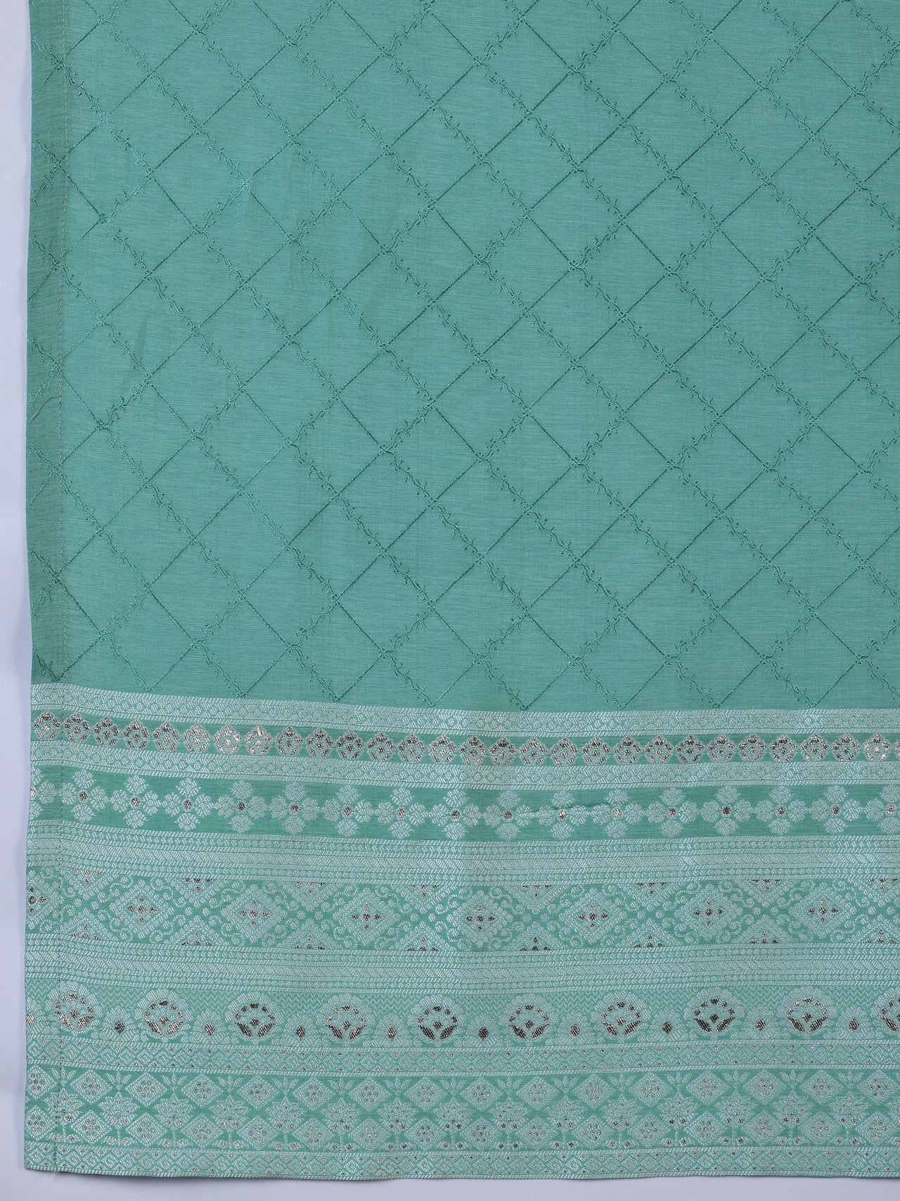 Green Woven Design Silk Blend Straight Suit with Dupatta