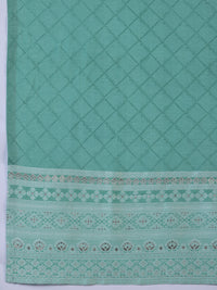 Green Woven Design Silk Blend Straight Suit with Dupatta