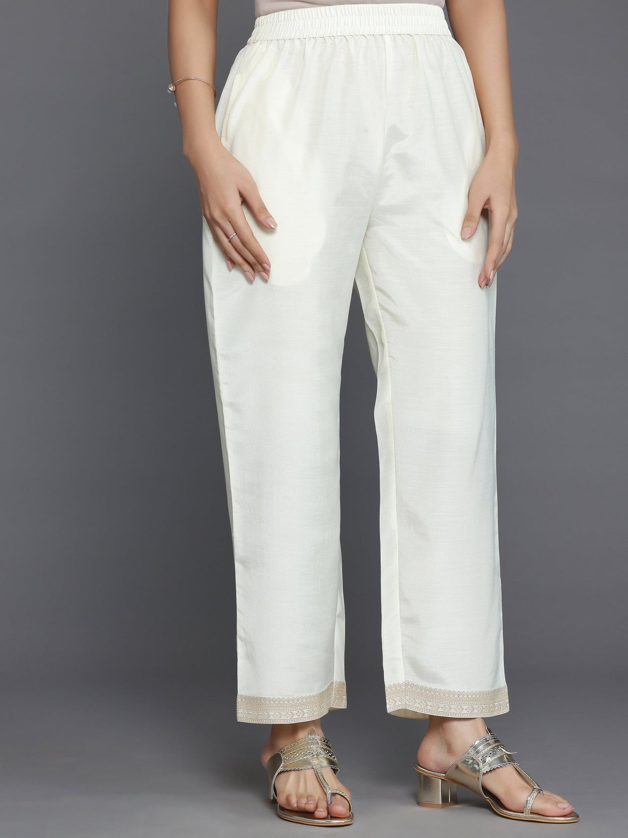 Cream Woven Design Silk Blend Straight Suit with Dupatta