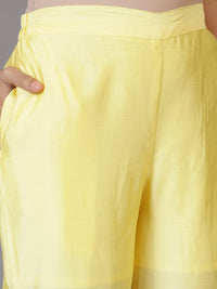 Yellow Embroidered Silk Blend Straight Suit with Dupatta